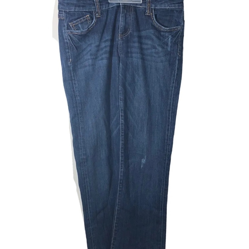 Kut from the Kloth Woman Sz 8 stretch med wash flap pocket embellished bootcut